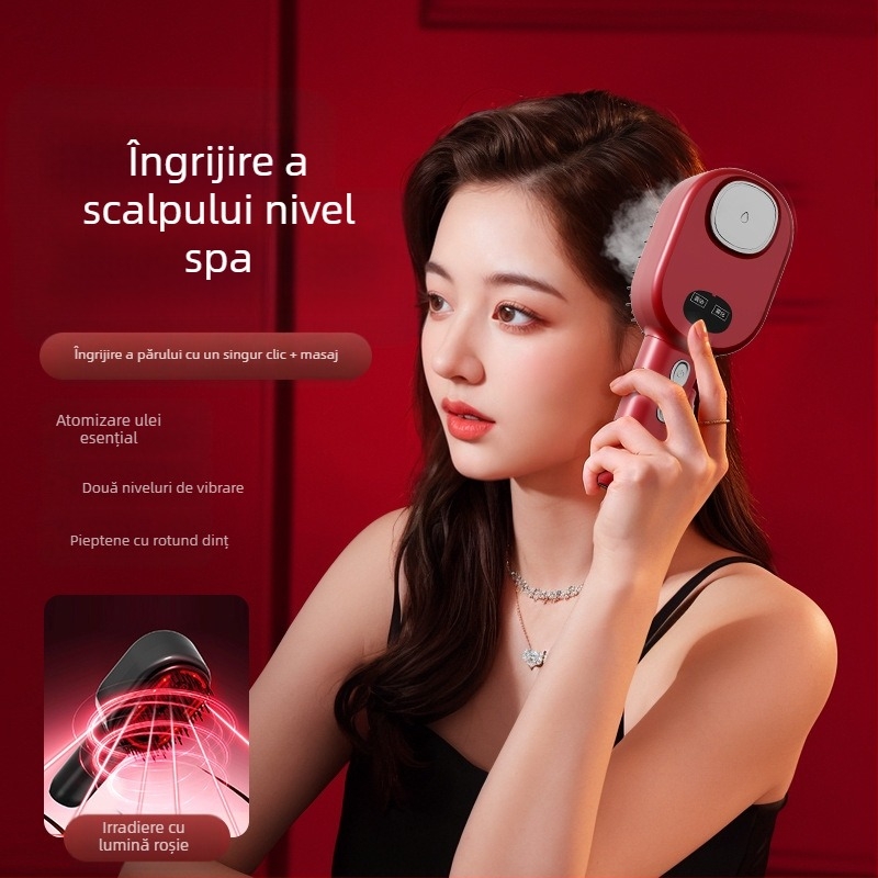 Pieptene electric de masaj cu ceață de ulei esențial pentru scalp sănătos și îngrijire a părului — Model 001; Funcție: Masaj; Pentru adulți; Viteză: 1; Nr. articol: 002; Lansare: 2025