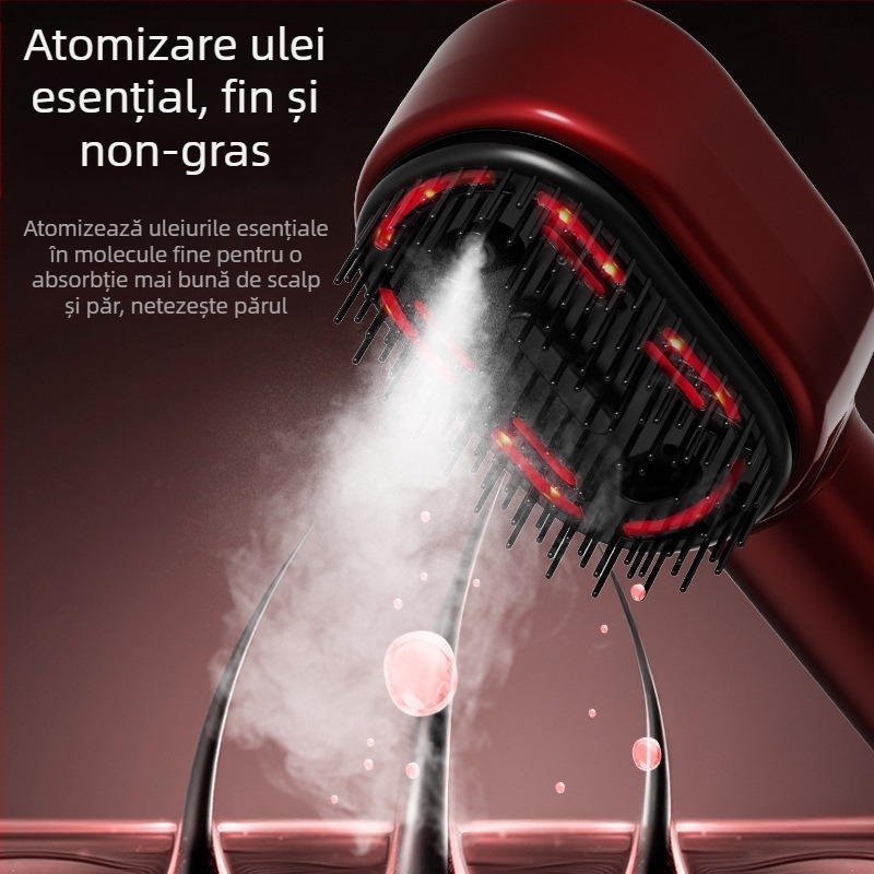 Pieptene electric de masaj cu ceață de ulei esențial pentru scalp sănătos și îngrijire a părului — Model 001; Funcție: Masaj; Pentru adulți; Viteză: 1; Nr. articol: 002; Lansare: 2025