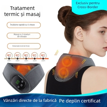Masaj pentru gât cu încălzire electrică – 5 niveluri de temperatură, 3 moduri de vibrație, temporizator de 30 de minute, baterie încorporată de 1800 mAh