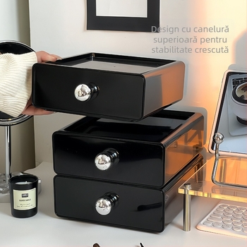 Cutie acrilică pentru depozitare de cosmetice cu sertar – organizator de birou pentru cosmetic, potrivit pentru living și dormitor, design lux discret