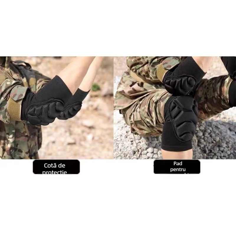 Set de protecții pentru genunchi și coate pentru antrenament militar — patru piese, spumă EVA și fir de bumbac elastic, pentru adulți