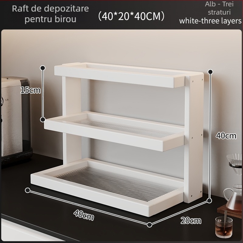 Raft de depozitare pentru cești și seturi de ceai – bambus, 3 niveluri, multifuncțional, montaj pe birou, potrivit pentru bucătărie, baie și sufragerie.