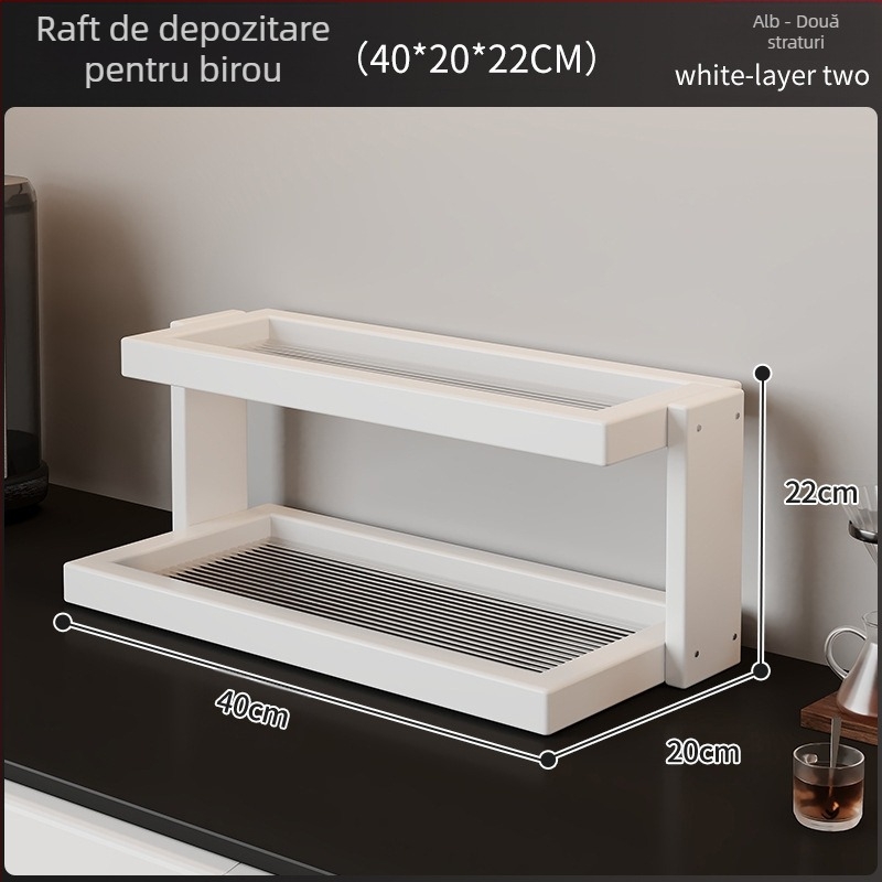 Raft de depozitare pentru cești și seturi de ceai – bambus, 3 niveluri, multifuncțional, montaj pe birou, potrivit pentru bucătărie, baie și sufragerie.