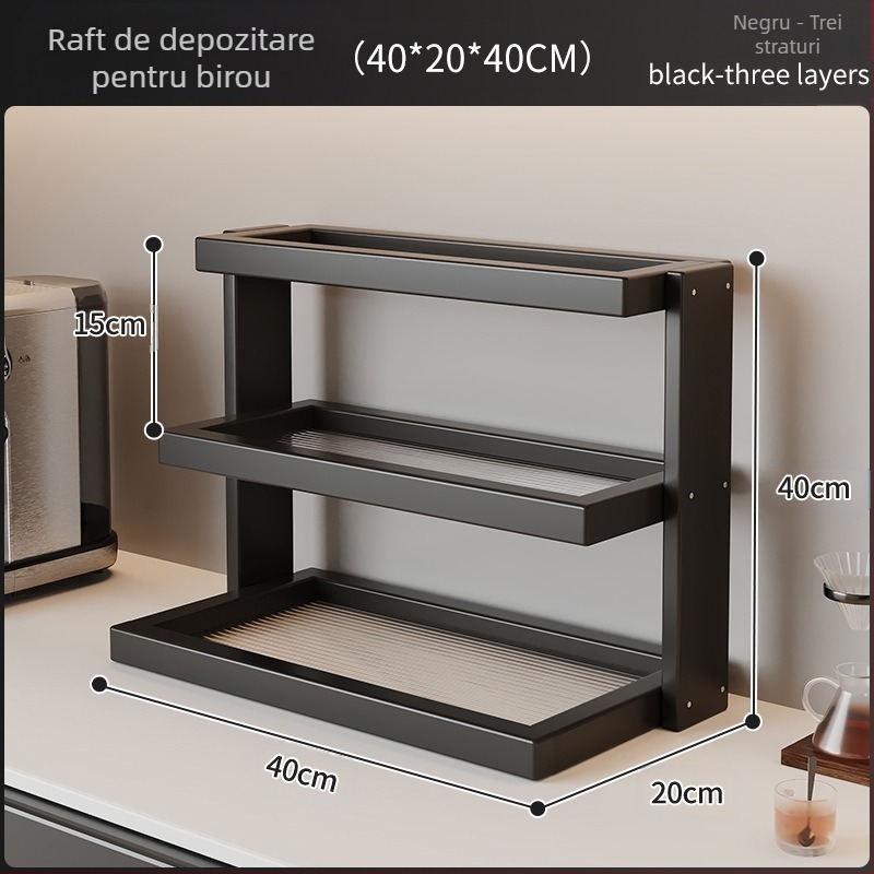 Raft de depozitare pentru cești și seturi de ceai – bambus, 3 niveluri, multifuncțional, montaj pe birou, potrivit pentru bucătărie, baie și sufragerie.