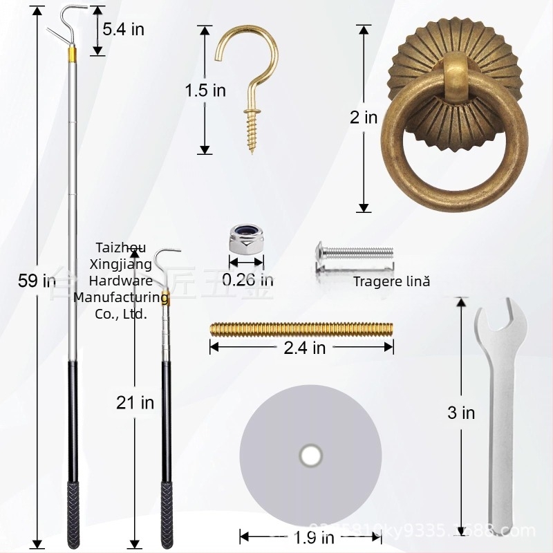 Cârlig telescopic reglabil din oțel inoxidabil; design cu mai multe secțiuni, funcționare lină și mecanism de blocare facil; utilizare universală; greutate 256 g; Star Craftsman.
