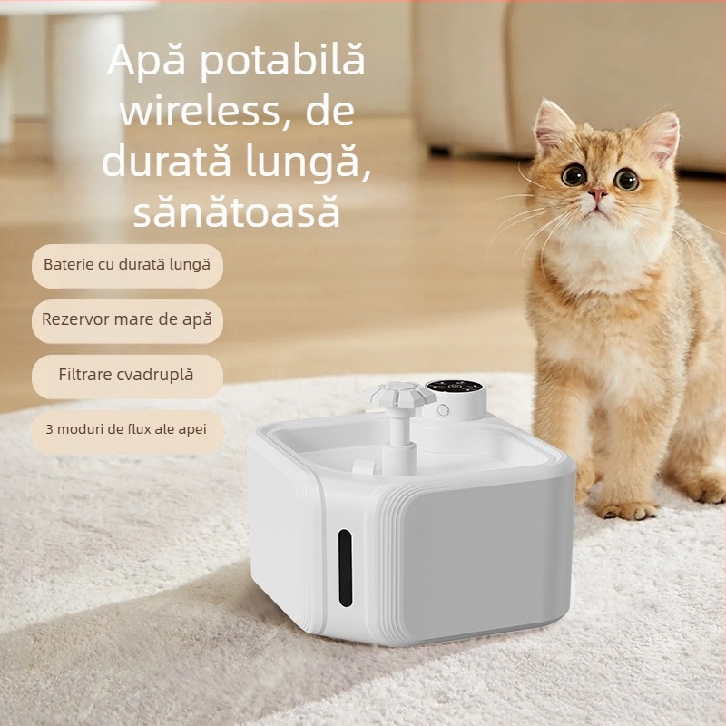 Fântână de apă wireless pentru animale de companie – CW-02, Ciclu senzor, Design detașabil, Greutate 896 g, Potrivit pentru câini și pisici, Include filtru