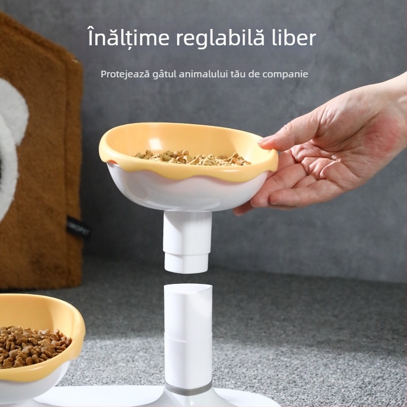 Vas dublu reglabil pentru hrană și apă pentru pisici, cu alimentare automată, material PP+ABS