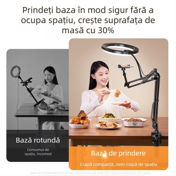 Suport pentru telefon cu iluminare LED pentru filmări de sus pe birou și streaming; înregistrare mâncare și bijuterii; universal pentru telefoane; model F1a; aliaj de aluminiu