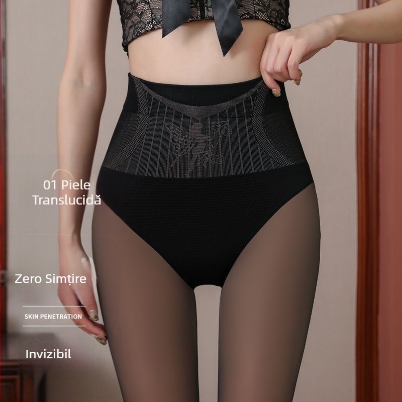 Colanți termici pentru femei, control al abdomenului și ridicare a șoldurilor, aspect de transparență falsă, căptușiți cu fleece