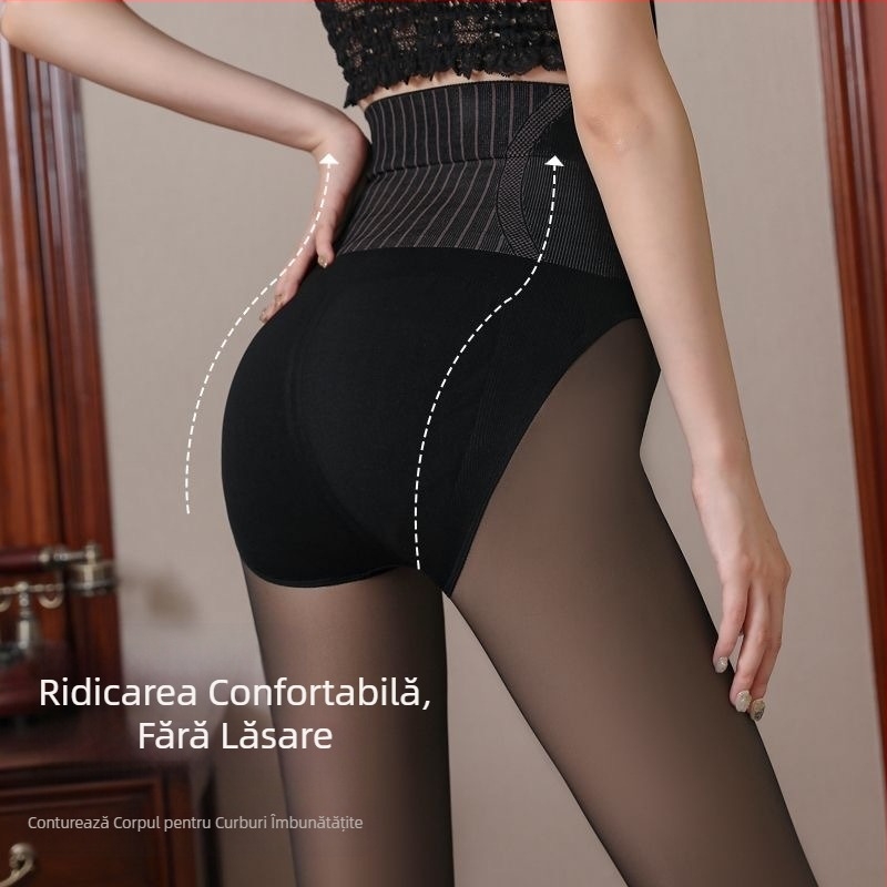 Colanți termici pentru femei, control al abdomenului și ridicare a șoldurilor, aspect de transparență falsă, căptușiți cu fleece