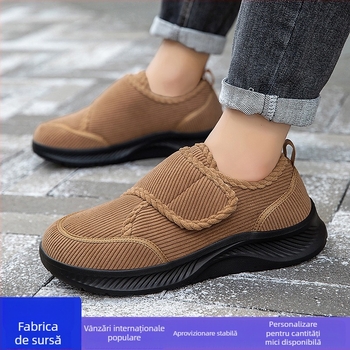 Pantofi unisex pentru mers sănătos, cu lățime mare, căptușeală de catifea, partea superioară Corduroy, închidere Velcro — Potriviți pentru iarnă, primăvară, toamnă