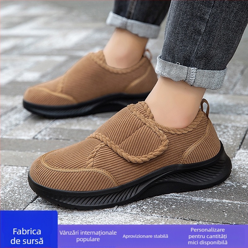 Pantofi unisex pentru mers sănătos, cu lățime mare, căptușeală de catifea, partea superioară Corduroy, închidere Velcro — Potriviți pentru iarnă, primăvară, toamnă