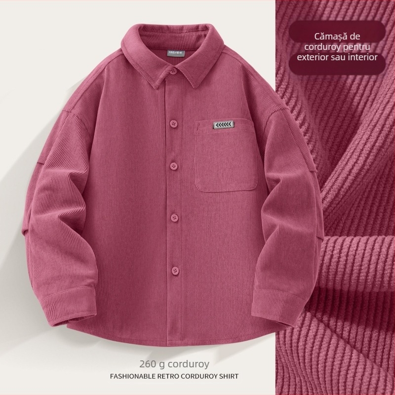 Cămașă pentru fete din corduroy, mâneci lungi, guler Turn-down, țesătură de poliester, stil coreean, primăvară-toamnă