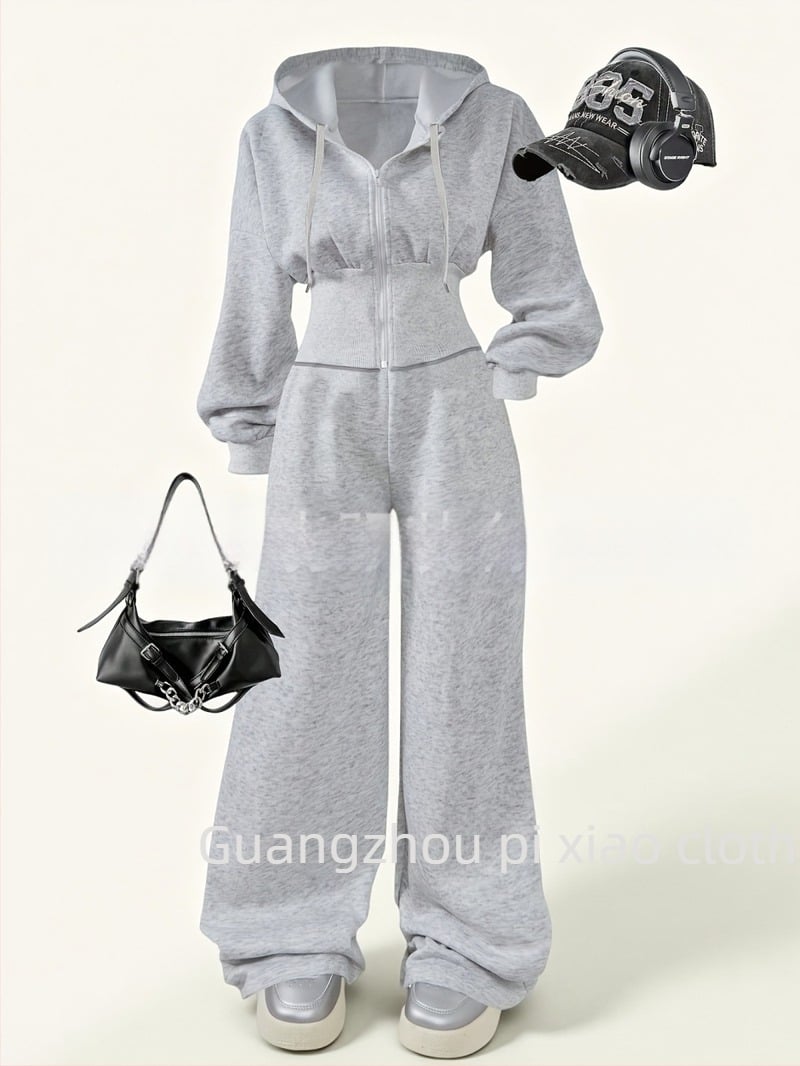 Set de două piese tricotat pentru femei | mâneci lungi, pantaloni lungi, amestec bumbac-poliester cu elastan, imprimare prin transfer termic, primăvara 2025, stil european și american