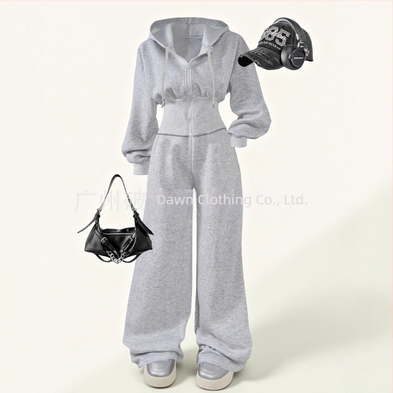 Set de două piese tricotat pentru femei | mâneci lungi, pantaloni lungi, amestec bumbac-poliester cu elastan, imprimare prin transfer termic, primăvara 2025, stil european și american