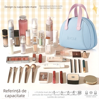 Geantă de machiaj din PU, format cub, pentru călătorii, cu compartimente pentru cosmetice