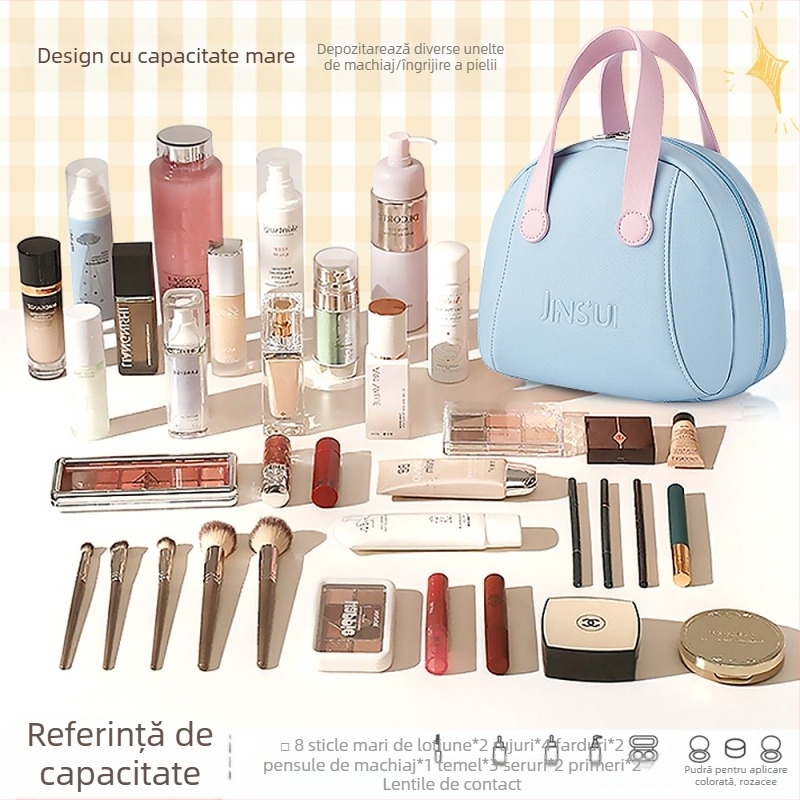 Geantă de machiaj din PU, format cub, pentru călătorii, cu compartimente pentru cosmetice