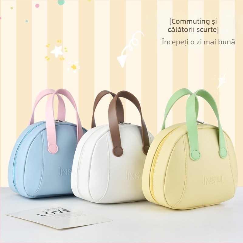 Geantă de machiaj din PU, format cub, pentru călătorii, cu compartimente pentru cosmetice