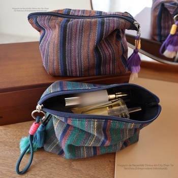 Geantă de mână cu dungi, țesătură etnică (Material: Pânză; Stil: Unisex; Primăvara 2025; Utilizare zilnică)