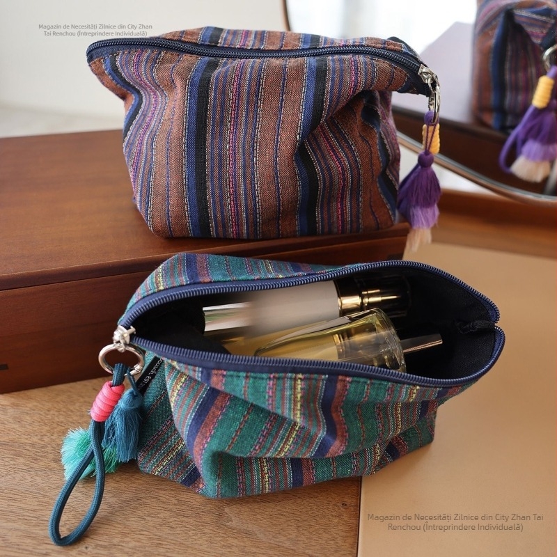 Geantă de mână cu dungi, țesătură etnică (Material: Pânză; Stil: Unisex; Primăvara 2025; Utilizare zilnică)