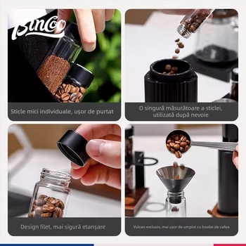 Borcan din sticlă pentru boabe de cafea, sigilat, transparent, cu supapă de evacuare unidirecțională — recipient de depozitare portabil