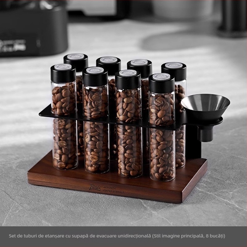 Borcan din sticlă pentru boabe de cafea, sigilat, transparent, cu supapă de evacuare unidirecțională — recipient de depozitare portabil