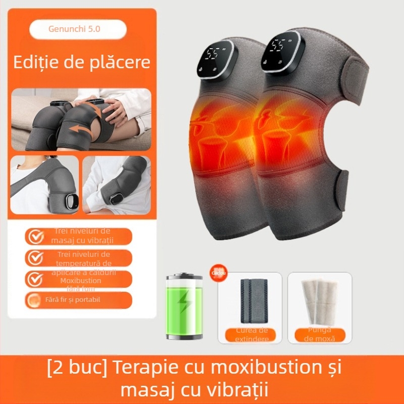 Masaj pentru genunchi cu încălzire grafen, bandaj termic, control fără fir, alimentare 5V, 45–65°C, 450 g, 3 moduri, control inteligent al temperaturii