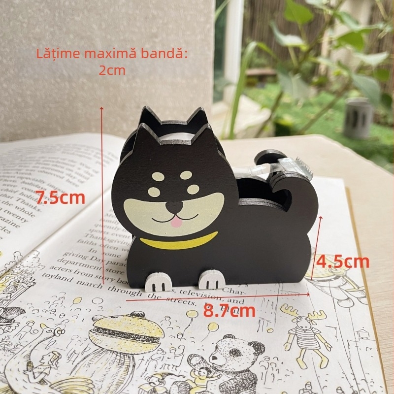 Dispenser de bandă pentru birou în formă Shiba Inu, metalic, model WA041, diametrul miezului de bandă 15–20 mm