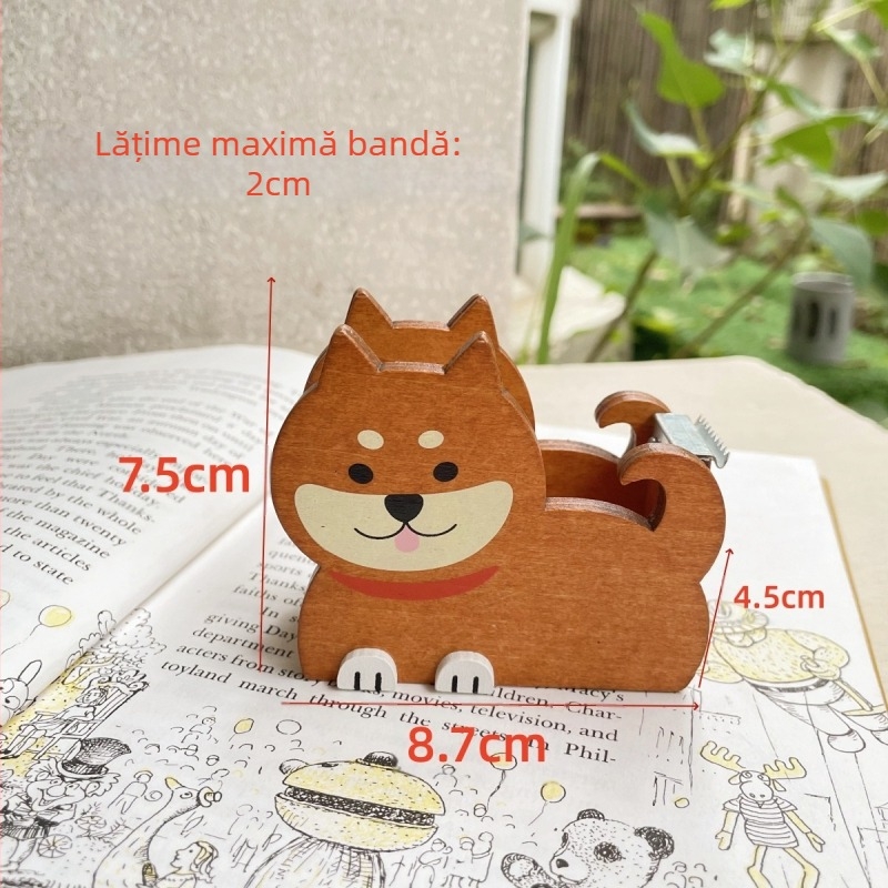 Dispenser de bandă pentru birou în formă Shiba Inu, metalic, model WA041, diametrul miezului de bandă 15–20 mm