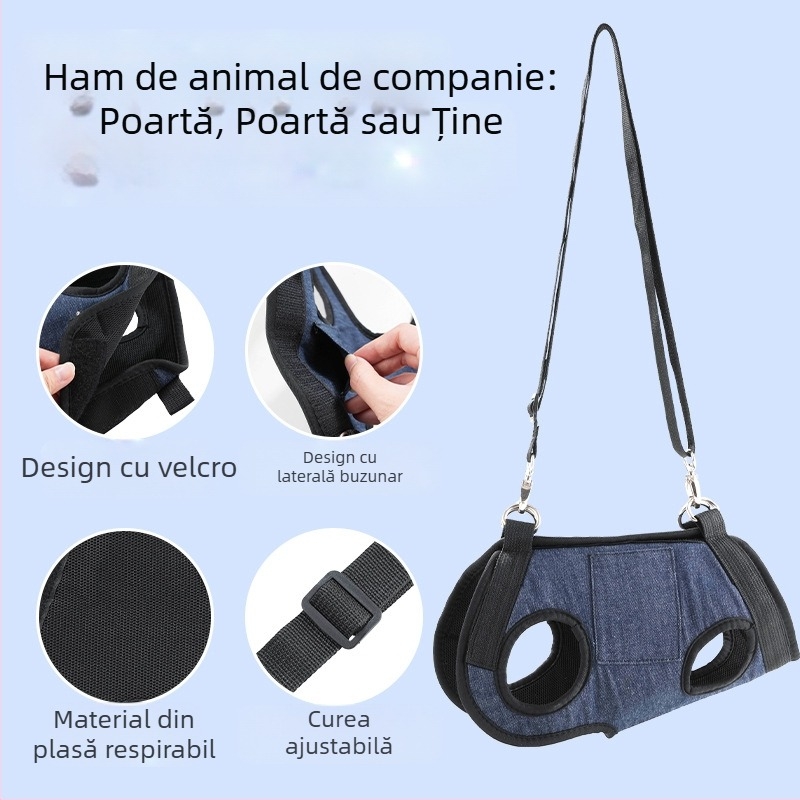 Geantă pentru animale de companie pentru ieșiri – Material: Sandwich Mesh + Denim; Cod produs: 10184; Categorie: Geantă pentru animale; Duritate: Medie; Model: Monocrom