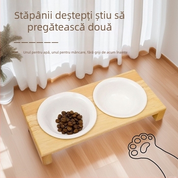 Suport din lemn pentru boluri de animale de companie, pentru pisici și câini, stand universal de hrănire, anti‑răsturnare, design pentru creșterea înălțimii gâtului