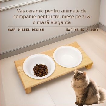 Suport din lemn pentru boluri de animale de companie, pentru pisici și câini, stand universal de hrănire, anti‑răsturnare, design pentru creșterea înălțimii gâtului