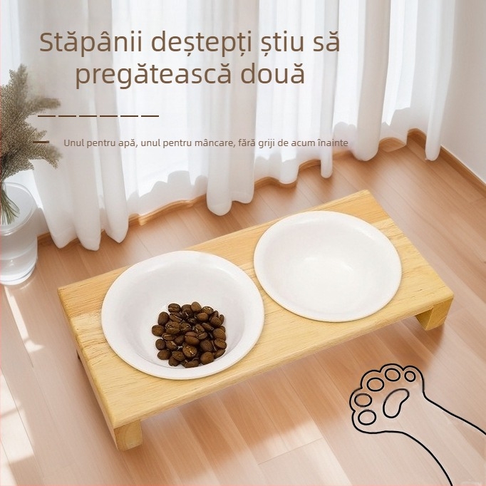 Suport din lemn pentru boluri de animale de companie, pentru pisici și câini, stand universal de hrănire, anti‑răsturnare, design pentru creșterea înălțimii gâtului