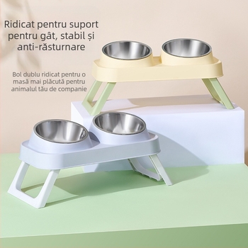 Vas dublu pentru pisici din plastic — unelte de hrănire pentru animale de companie, brand Wangxing Street
