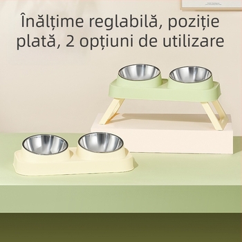 Vas dublu pentru pisici din plastic — unelte de hrănire pentru animale de companie, brand Wangxing Street