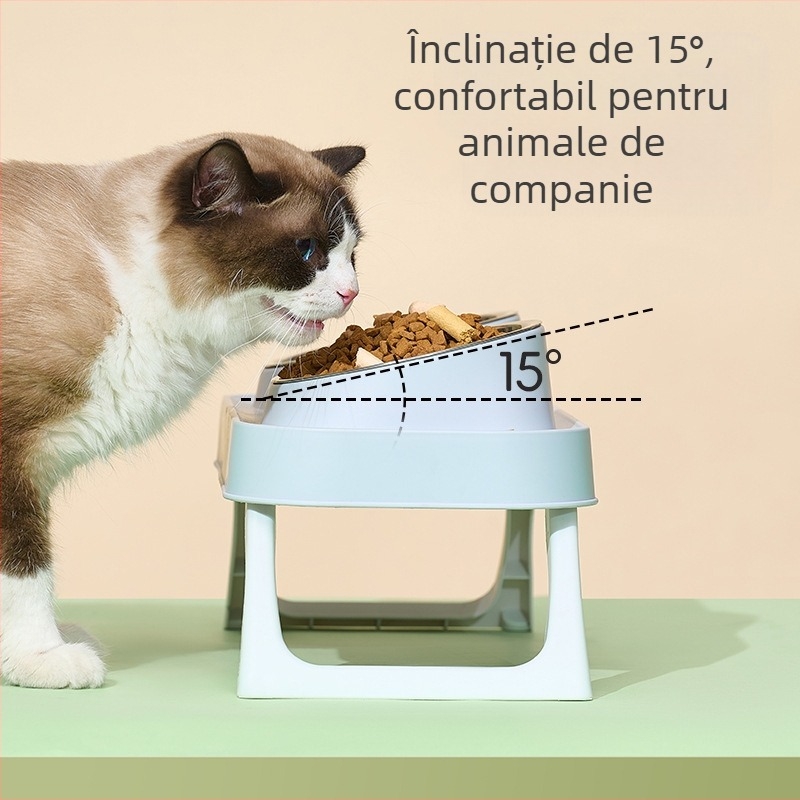 Vas dublu pentru pisici din plastic — unelte de hrănire pentru animale de companie, brand Wangxing Street