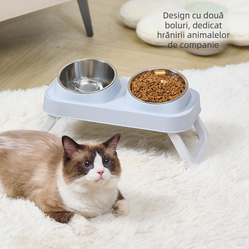 Vas dublu pentru pisici din plastic — unelte de hrănire pentru animale de companie, brand Wangxing Street