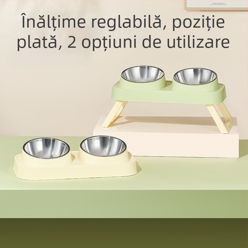 Vas dublu pentru pisici din plastic — unelte de hrănire pentru animale de companie, brand Wangxing Street