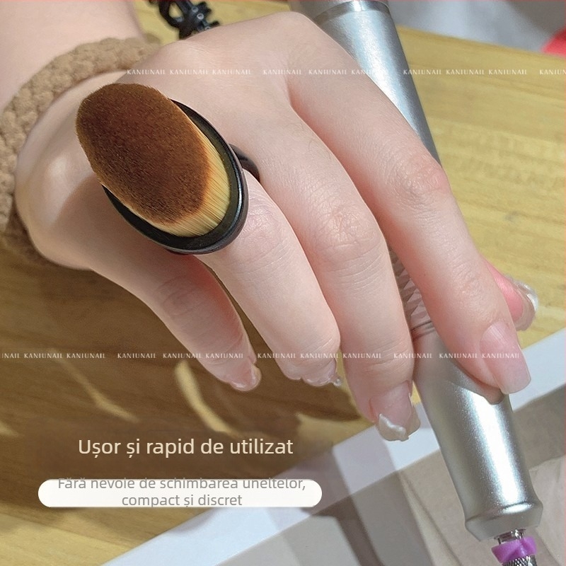 Set pensule praf pentru manichiură – perie de praf cu inel frontal, perie de praf la marginea din spate, perie cu păr fin moale cu încuietoare pentru deget, instrument de curățare a unghiilor