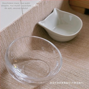 Bol de hrana pisici — din sticlă, anti-vărsare, gură înclinată, model #2235