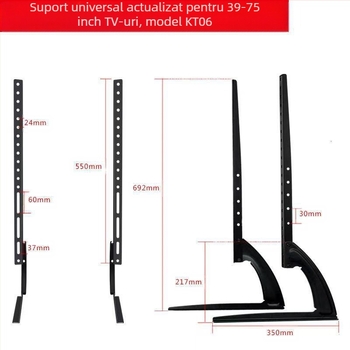 Bază pentru televizor pentru înălțare – universală, fără găuri, suport LCD de birou KT06, oțel, compatibil Smart TV