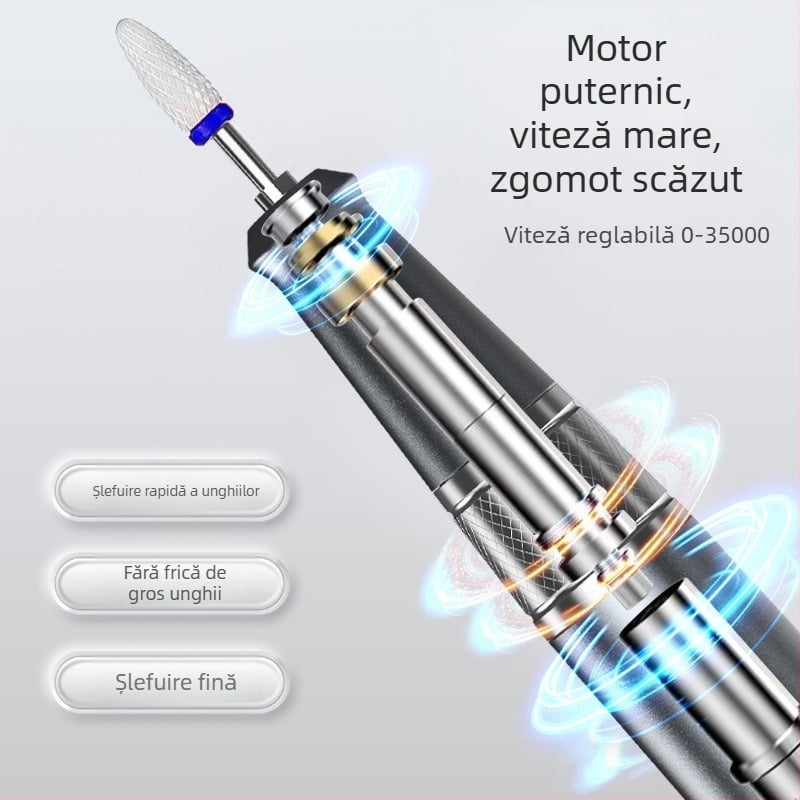 Polizor pentru unghii TMS-025 | Plastic, 136 g, Include unitatea principală, cap de șlefuit, cablu de încărcare, manual de instrucțiuni