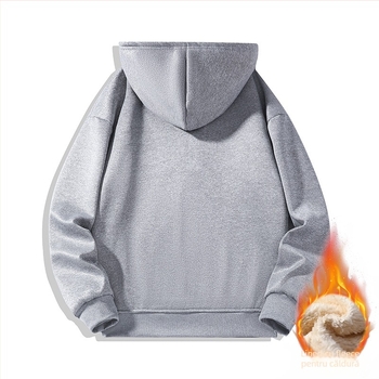 Hanorac pentru bărbați cu glugă, fermoar parțial, căptușit cu fleece, mâneci lungi, culoare uni, stil japonez retro