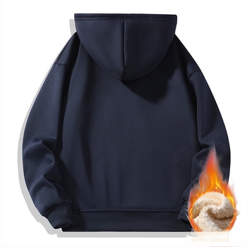 Hanorac pentru bărbați cu glugă, fermoar parțial, căptușit cu fleece, mâneci lungi, culoare uni, stil japonez retro