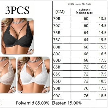 Push-Up sutien cu cupă completă, bretele fixe duble, închidere spate cu două rânduri de cârlige și ochi (Material principal: nailon 80–90%; căptușeală: spandex; Tip cupă: complet; Cupă model: subțire turnată)