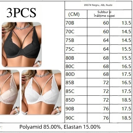 Push-Up sutien cu cupă completă, bretele fixe duble, închidere spate cu două rânduri de cârlige și ochi (Material principal: nailon 80–90%; căptușeală: spandex; Tip cupă: complet; Cupă model: subțire turnată)