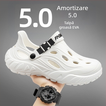 Sandale pentru bărbați în stil Crocs, ușoare și respirante, partea superioară și talpa din EVA, vârf rotund, casual cu degete acoperite, vară 2025, talpă injectată