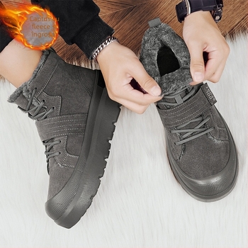 Ghete bărbați de iarnă tip Martin, cu căptușeală fleece — partea superioară din PU, talpă din cauciuc, înălțime mid shaft 3–7 cm, talpă interioară EVA, închidere Slip-On / Pull-On