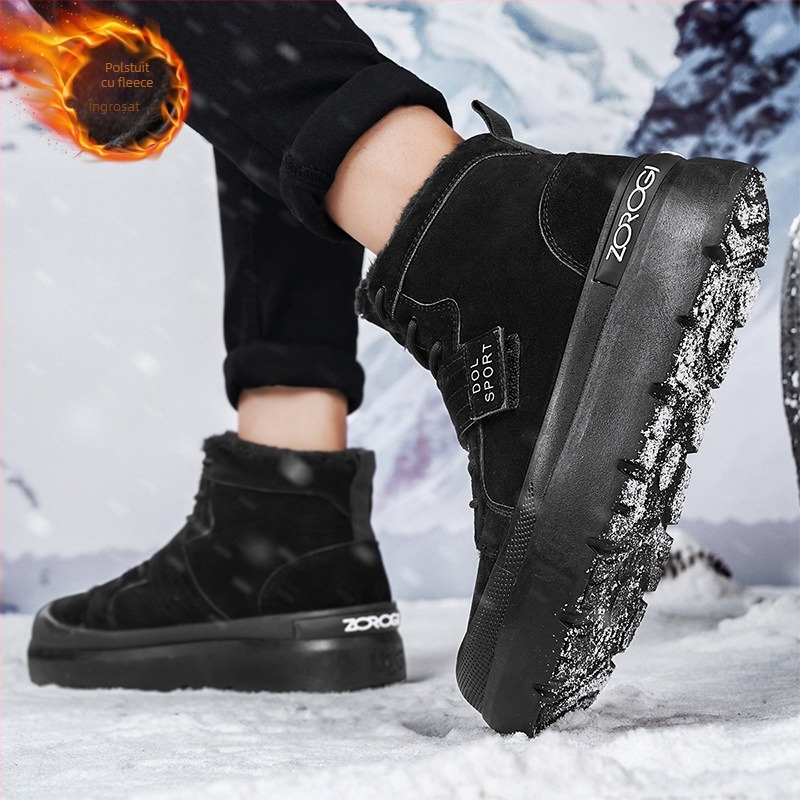 Ghete bărbați de iarnă tip Martin, cu căptușeală fleece — partea superioară din PU, talpă din cauciuc, înălțime mid shaft 3–7 cm, talpă interioară EVA, închidere Slip-On / Pull-On