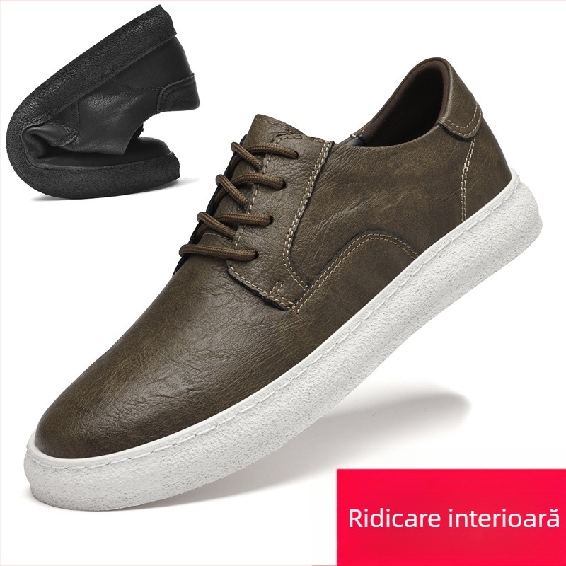Adidași pentru bărbați: piele de vițel cu două straturi, respirabili, profil redus, creștere internă a înălțimii, închidere cu șiret, talpă compozită